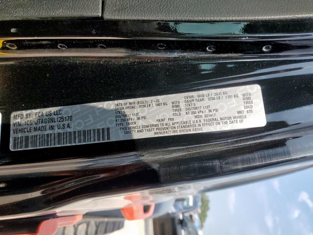 2022 JEEP GLADIATOR 1C6HJTAG9NL125170