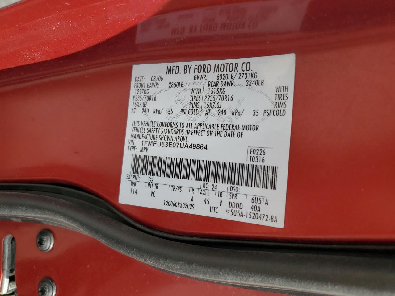 Lot #3255501039 2007 FORD EXPLORER X