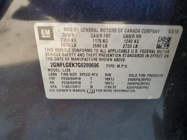 2016 CHEVROLET EQUINOX LT - 2GNFLGEK7G6289696