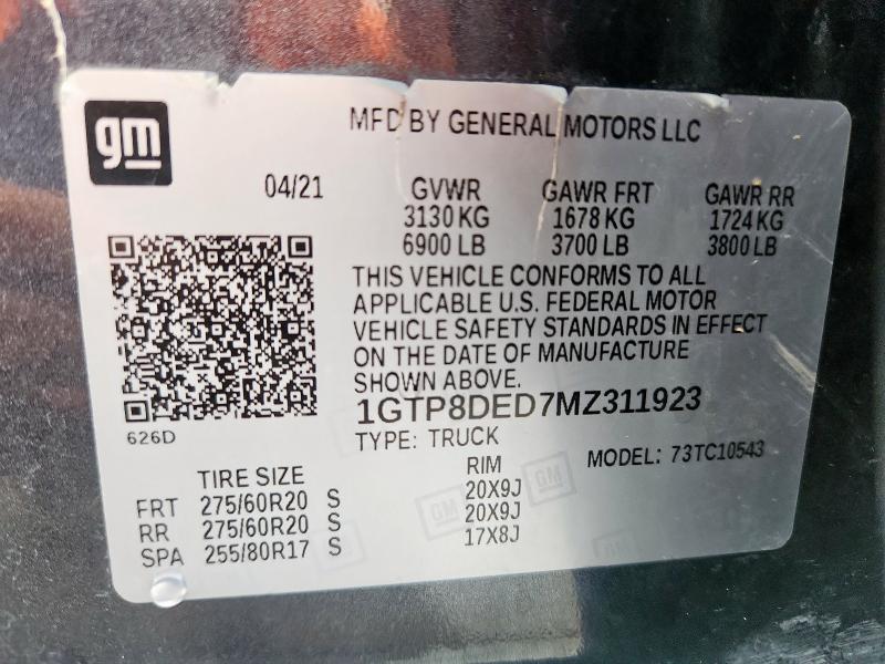2021 GMC SIERRA C1500 SLT 1GTP8DED7MZ311923