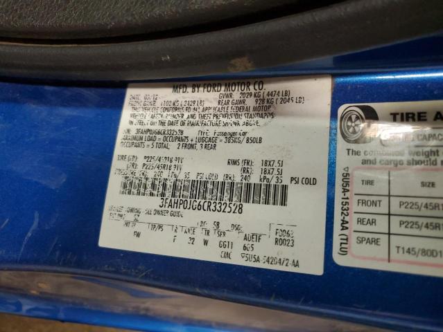 2012 FORD FUSION SEL - 3FAHP0JG6CR332528