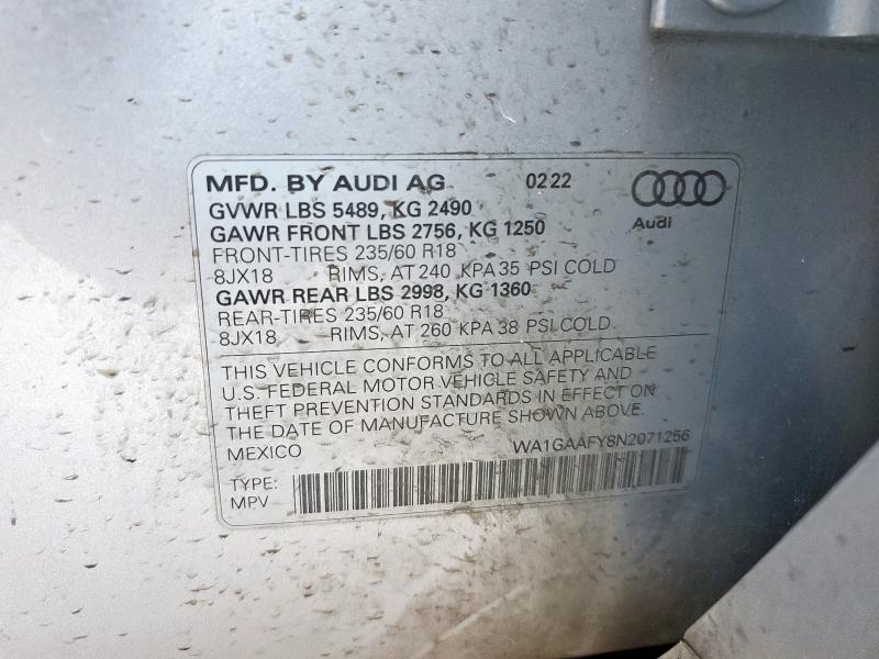 2022 AUDI Q5 PREMIUM WA1GAAFY8N2071256