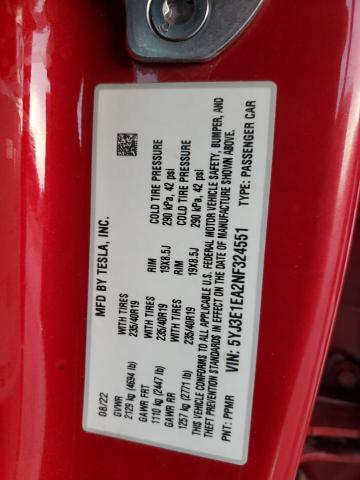 2022 TESLA MODEL 3 5YJ3E1EA2NF324551
