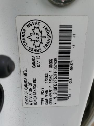2015 HONDA CIVIC LX 2HGFB2F53FH052439