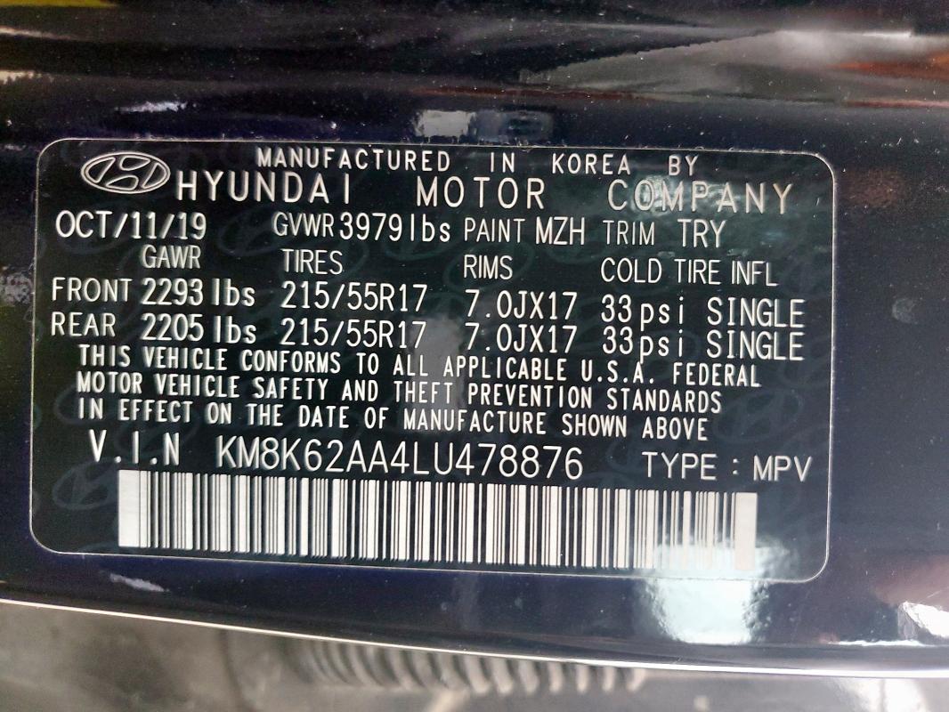 2020 HYUNDAI KONA SEL P KM8K62AA4LU478876