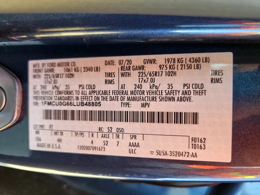 2020 FORD ESCAPE SE - 1FMCU0G66LUB48805