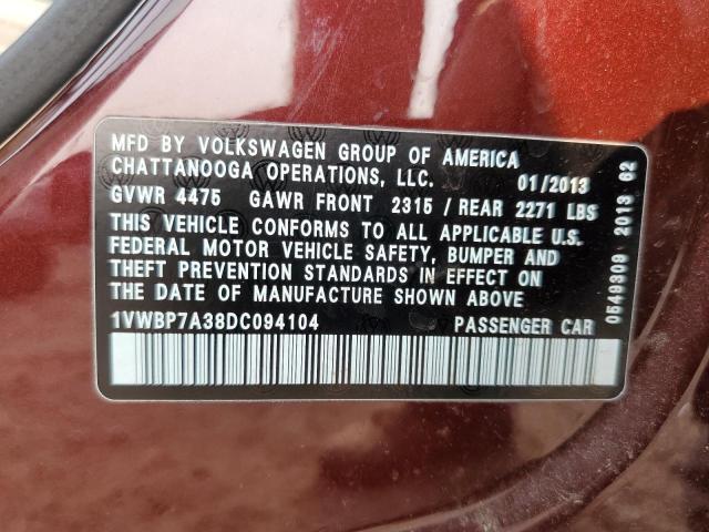 2013 VOLKSWAGEN PASSAT SE - 1VWBP7A38DC094104