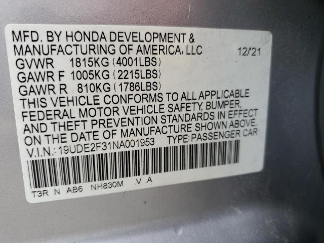 2022 ACURA ILX 19UDE2F31NA001953