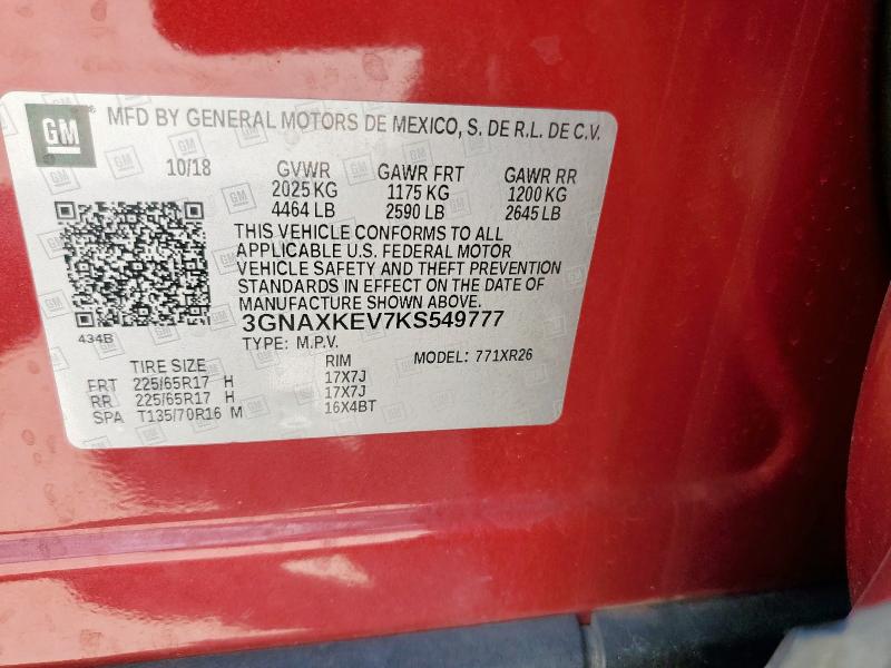 2019 CHEVROLET EQUINOX LT - 3GNAXKEV7KS549777