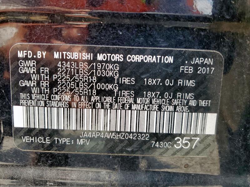 2017 MITSUBISHI OUTLANDER JA4AP4AW5HZ042322