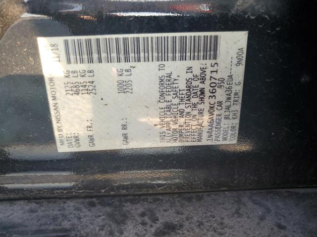 2019 NISSAN MAXIMA S 1N4AA6AV0KC360715