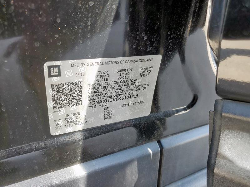 2019 CHEVROLET EQUINOX LT 2GNAXUEV6K6104215