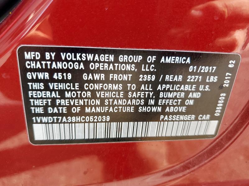 2017 VOLKSWAGEN PASSAT R-L 1VWDT7A38HC052039