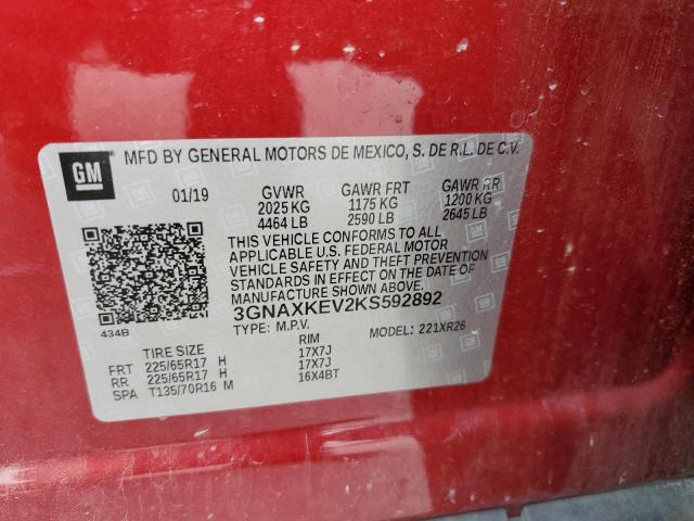 2019 CHEVROLET EQUINOX LT - 3GNAXKEV2KS592892