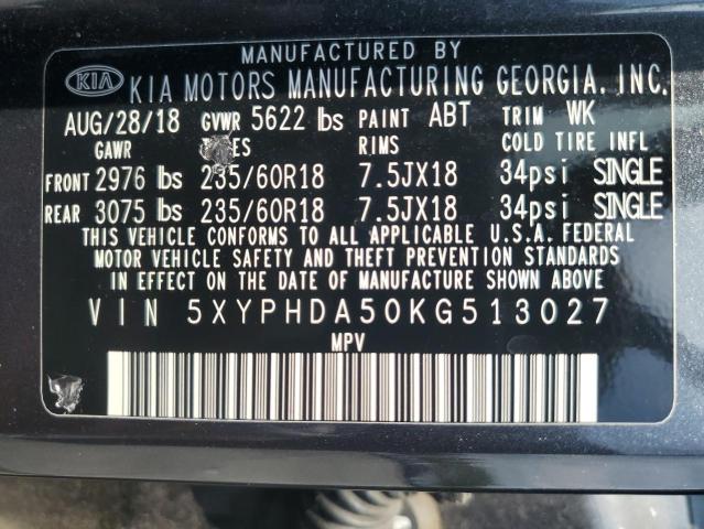 2019 KIA SORENTO EX 5XYPHDA50KG513027