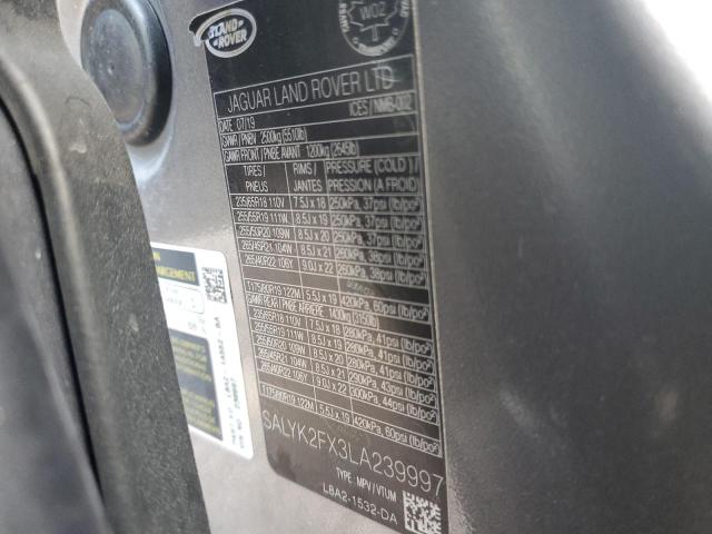 2020 LAND ROVER RANGE ROVE SALYK2FX3LA239997