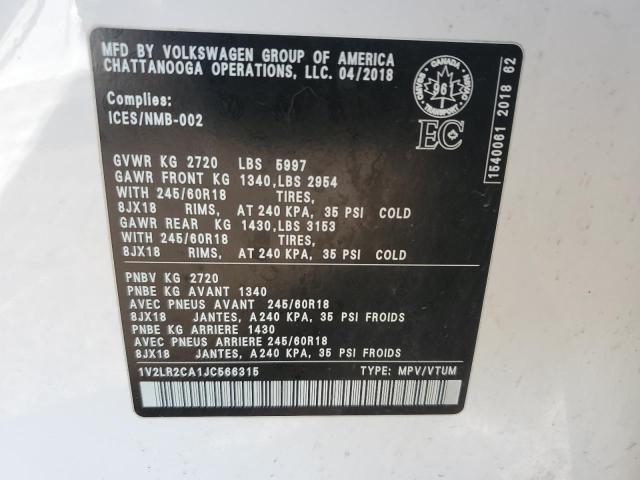 2018 VOLKSWAGEN ATLAS SE 1V2LR2CA1JC566315