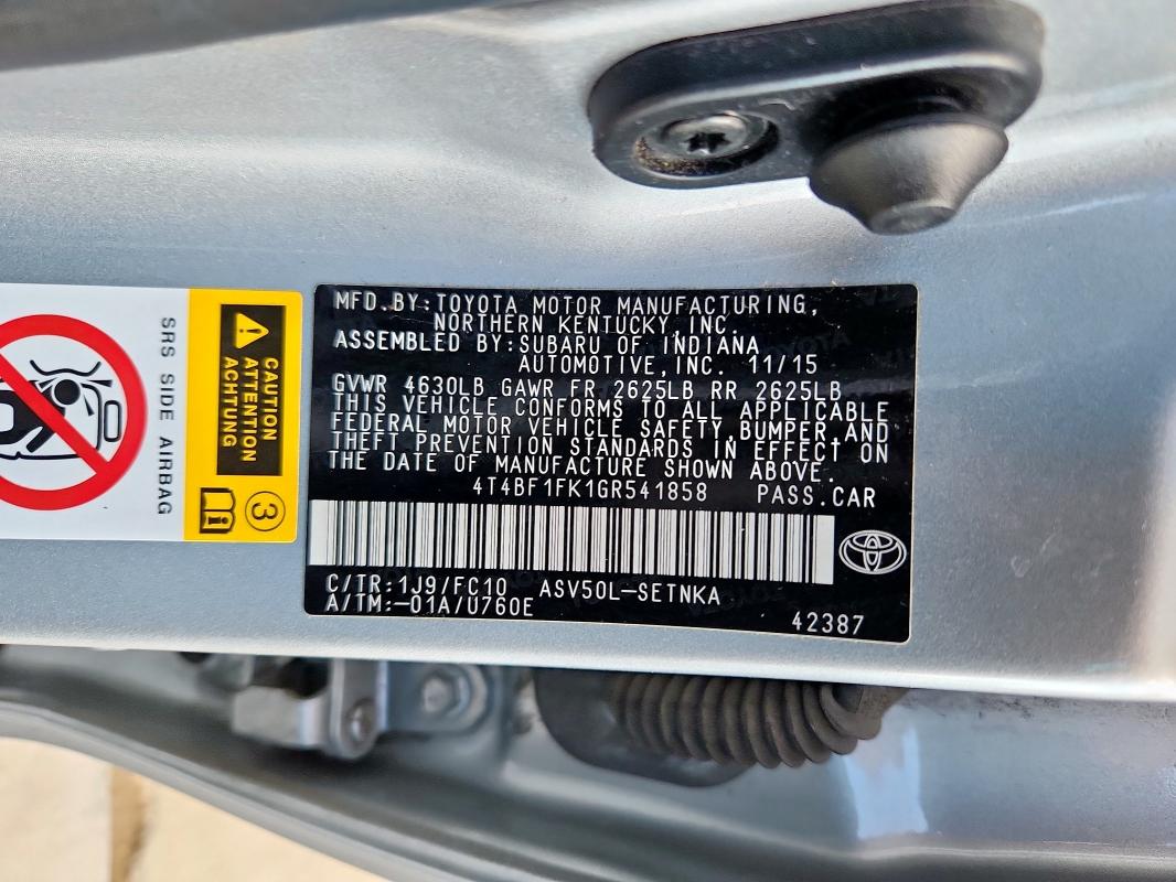 2016 TOYOTA CAMRY LE 4T4BF1FK1GR541858