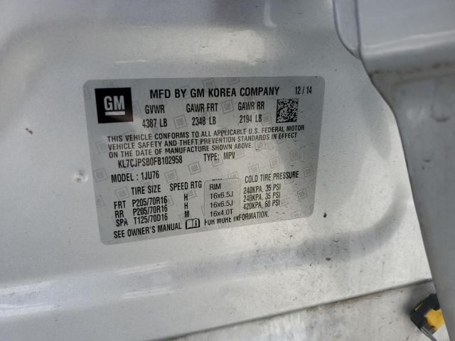 2015 CHEVROLET TRAX 1LS KL7CJPSB0FB102958