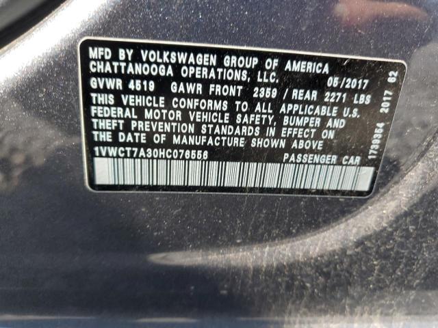 2017 VOLKSWAGEN PASSAT SEL 1VWCT7A30HC076556