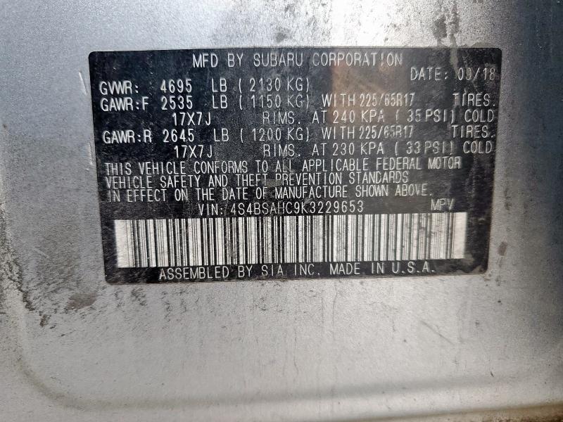 2019 SUBARU OUTBACK 2. 4S4BSAHC9K3229653