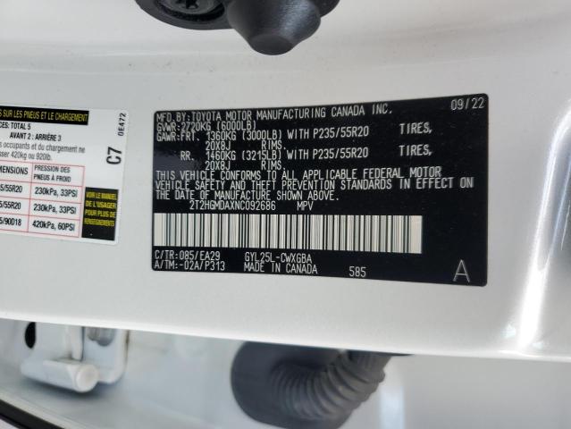 2022 LEXUS RX 450H 2T2HGMDAXNC092686