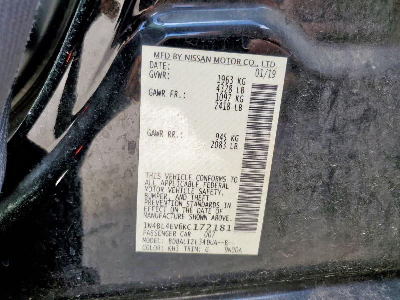 2019 NISSAN ALTIMA SL 1N4BL4EV6KC172181