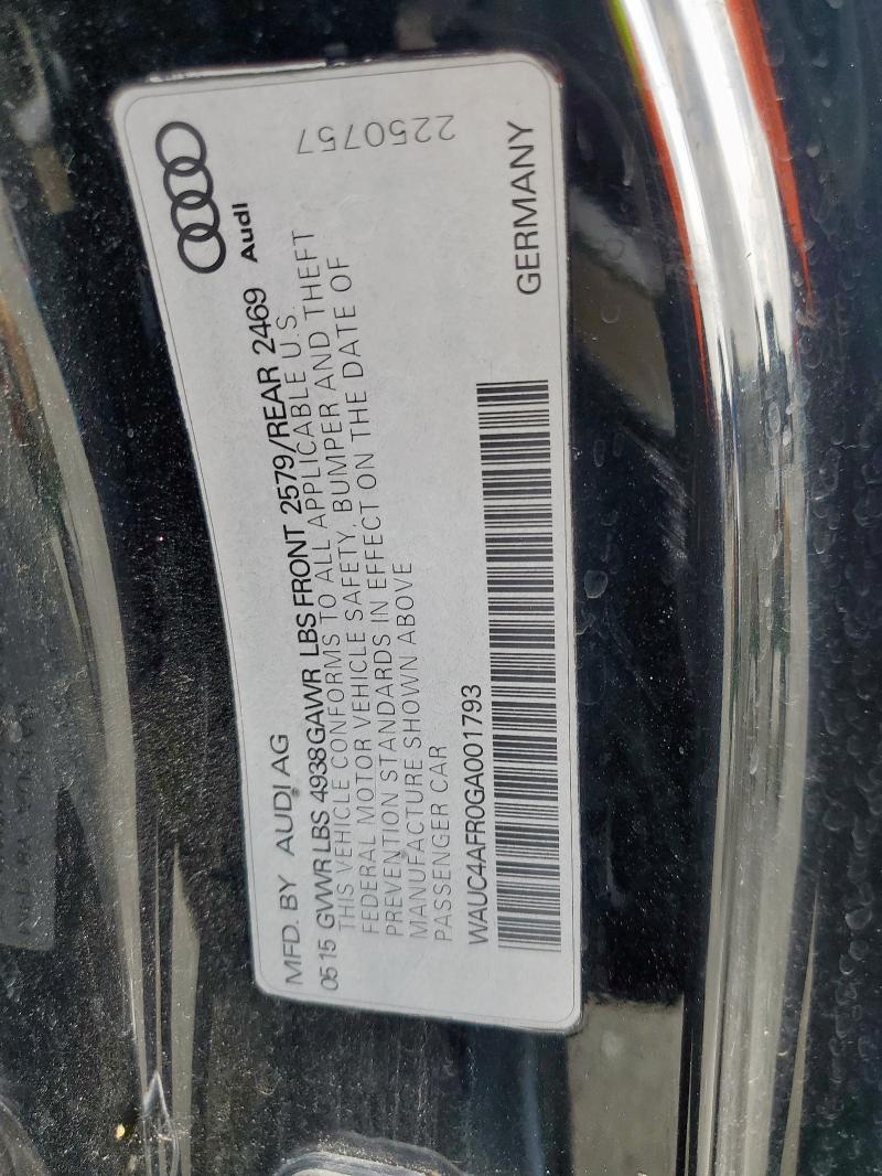2016 AUDI S5 PREMIUM WAUC4AFR0GA001793