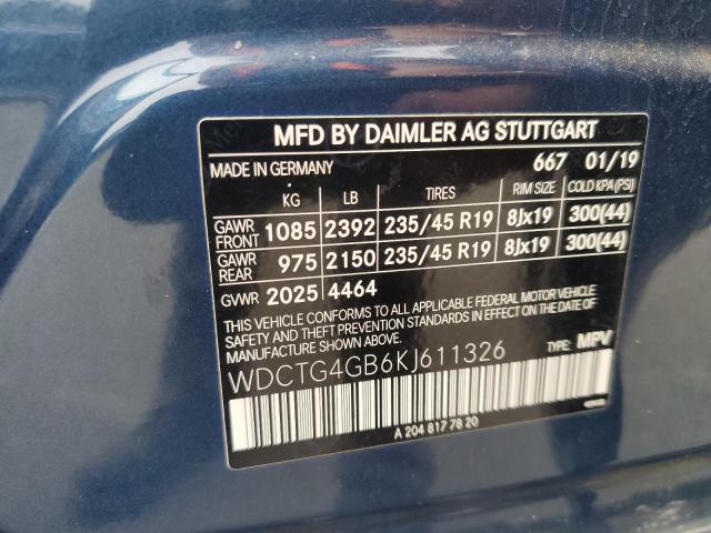 2019 MERCEDES-BENZ GLA 250 4MATIC WDCTG4GB6KJ611326