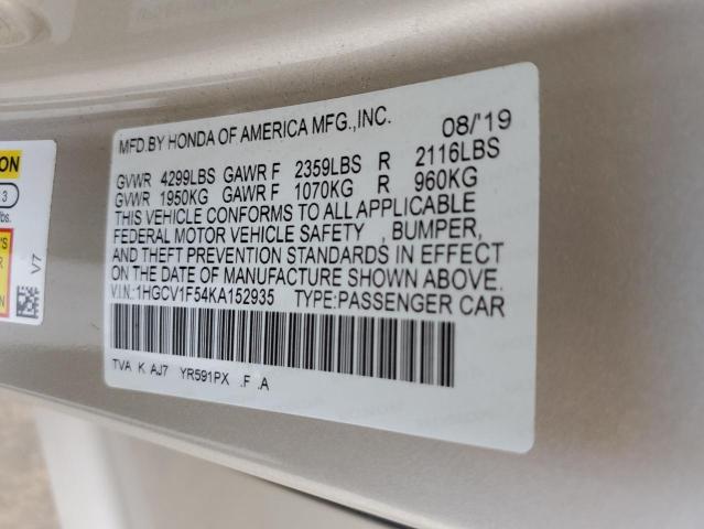 2019 HONDA ACCORD EXL 1HGCV1F54KA152935