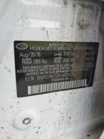 2019 HYUNDAI ELANTRA SE 5NPD74LF2KH400474