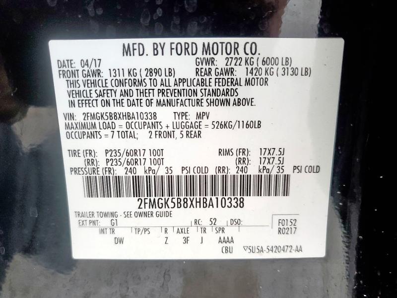 2017 FORD FLEX SE 2FMGK5B8XHBA10338
