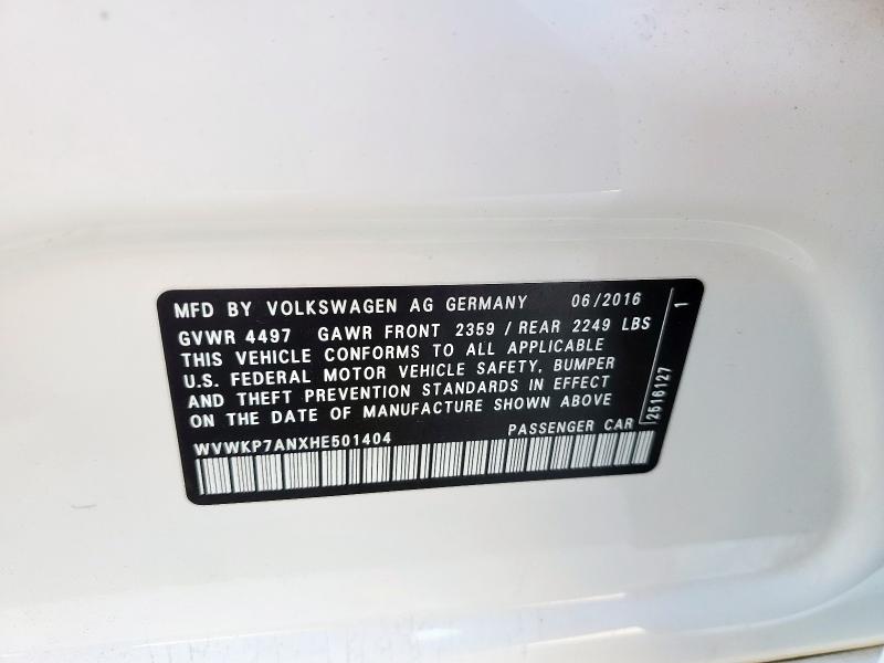 2017 VOLKSWAGEN CC WVWKP7ANXHE501404