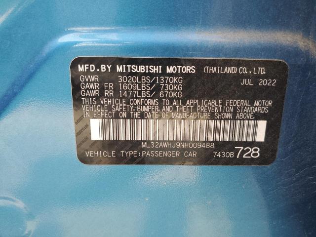 2022 MITSUBISHI MIRAGE SE ML32AWHJ9NH009488