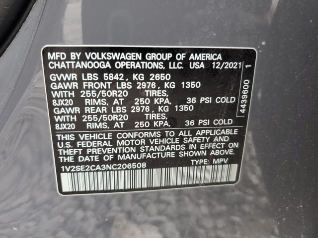 2022 VOLKSWAGEN ATLAS CROSS SPORT SEL R-LINE 1V2SE2CA3NC206508