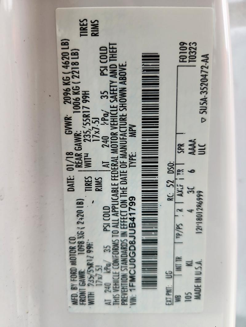 2018 FORD ESCAPE SE 1FMCU0GD8JUB41799