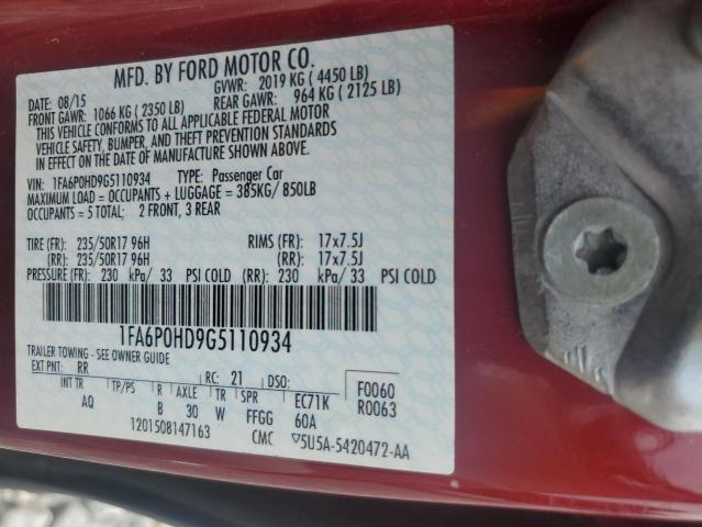 2016 FORD FUSION SE 1FA6P0HD9G5110934