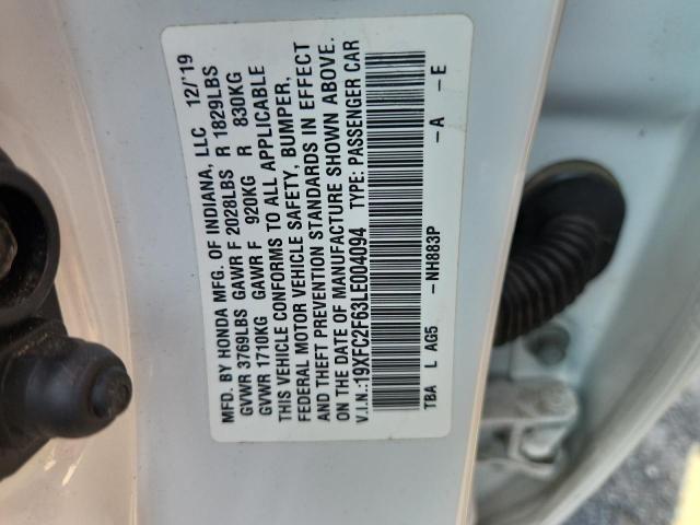 2020 HONDA CIVIC LX 19XFC2F63LE004094
