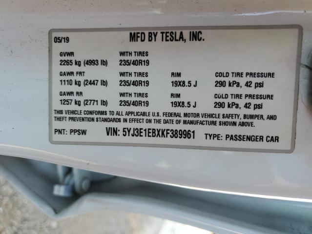 2019 TESLA MODEL 3 5YJ3E1EBXKF389961