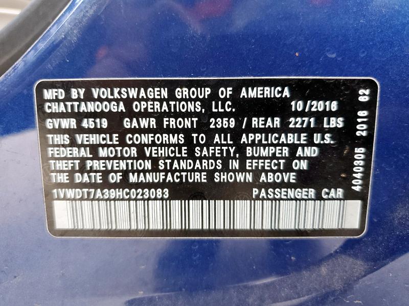2017 VOLKSWAGEN PASSAT R-L 1VWDT7A39HC023083