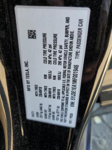 2021 TESLA MODEL 3 5YJ3E1EA1MF001946
