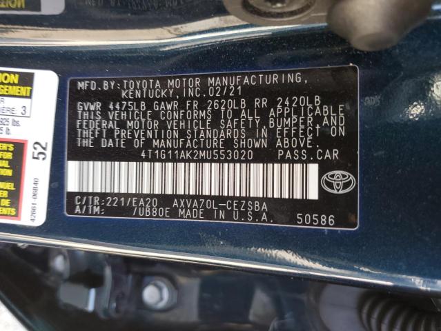 2021 TOYOTA CAMRY SE - 4T1G11AK2MU553020