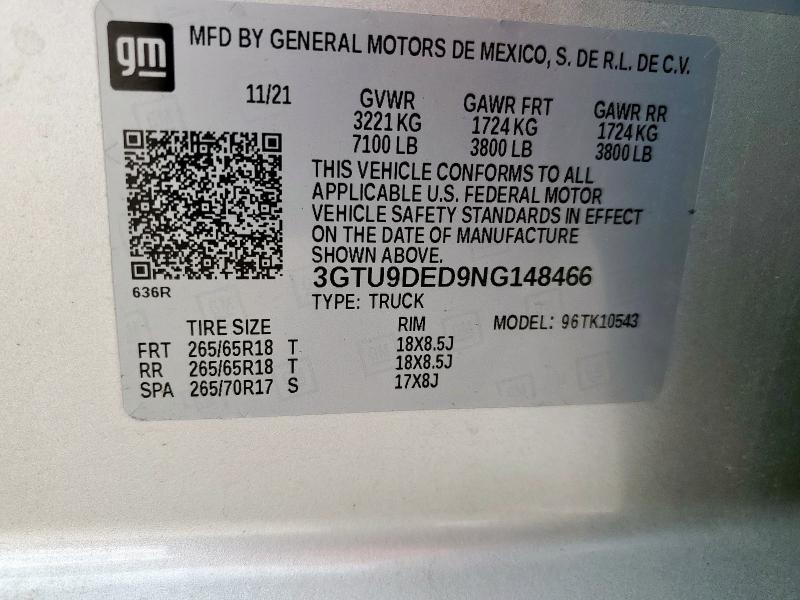 2022 GMC SIERRA LIM 3GTU9DED9NG148466