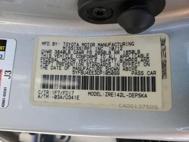 2013 TOYOTA COROLLA BASE - 5YFBU4EE3DP105099