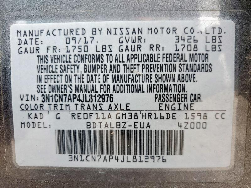 2018 NISSAN VERSA S 3N1CN7AP4JL812976