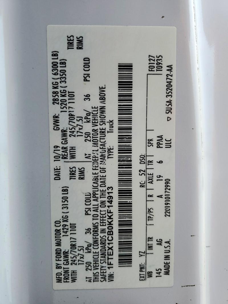 2019 FORD F150 SUPER - 1FTEX1CB0KKF14913