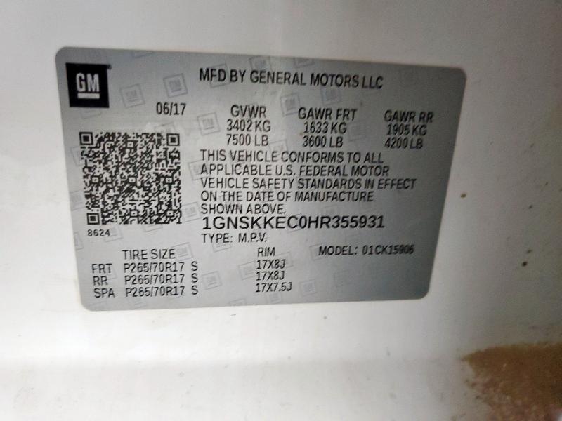 2017 CHEVROLET SUBURBAN K1500 - 1GNSKKEC0HR355931