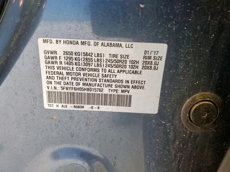 2017 HONDA PILOT ELIT 5FNYF6H05HB015762