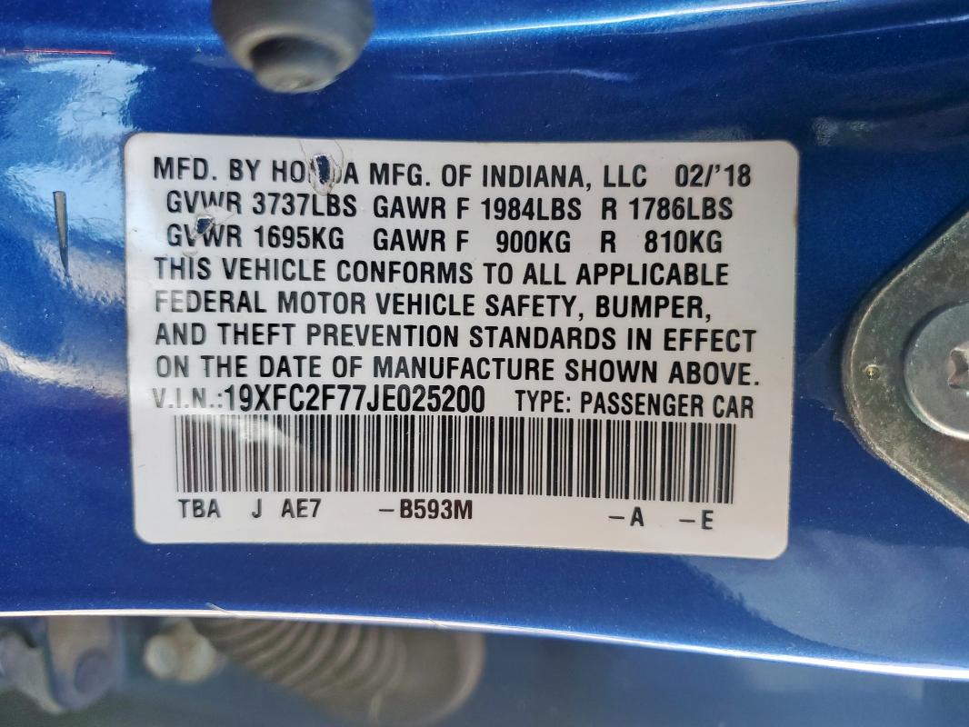 2018 HONDA CIVIC EX 19XFC2F77JE025200