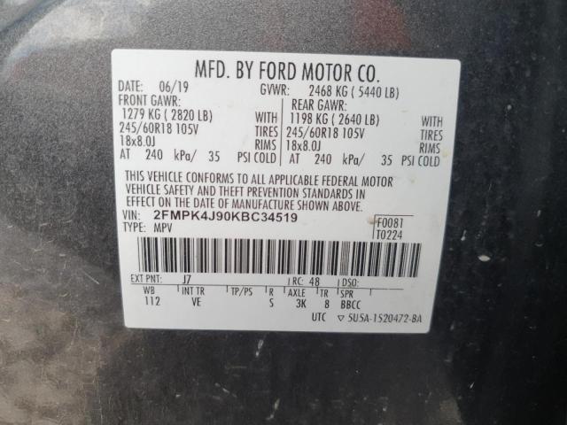 2019 FORD EDGE SEL 2FMPK4J90KBC34519